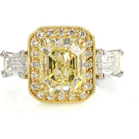 3 Carat Radiant Cut Diamond Fancy Yellow GIA Ring