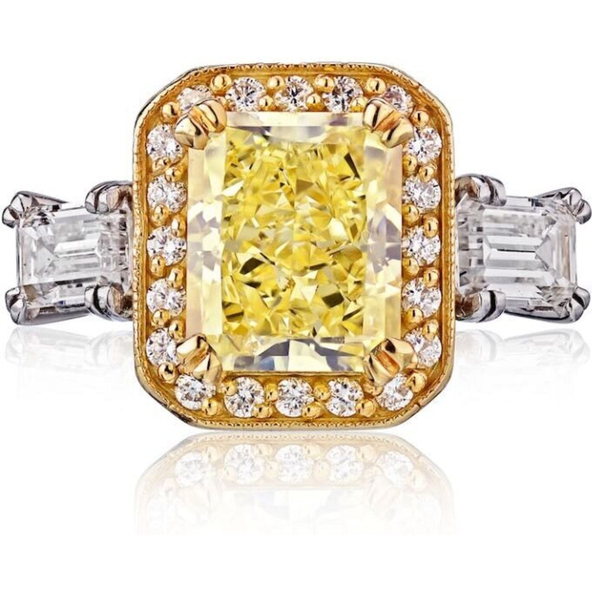 3 Carat Radiant Cut Diamond Fancy Yellow GIA Ring