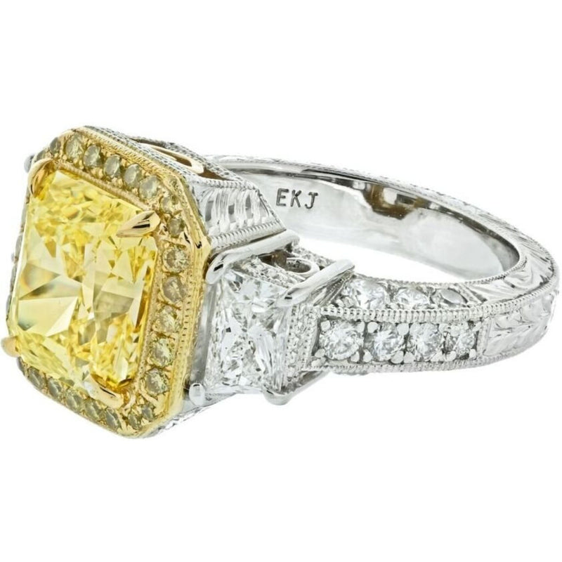 3 Carat Radiant Cut Fancy Intense Yellow Diamond Engagement Ring