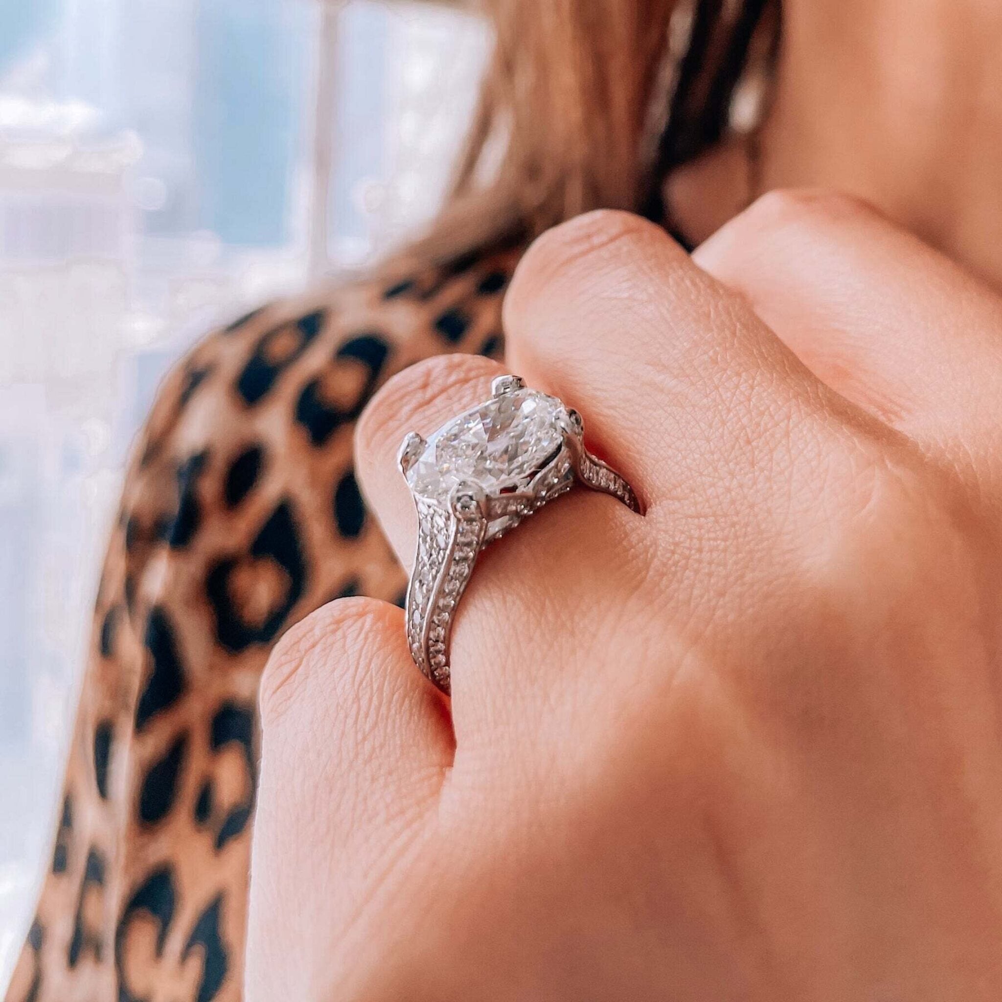 Robert Pelliccia Three Stone Engagement Ring, Emerald Cut and Trapezoid  Diamond, 18K Gold