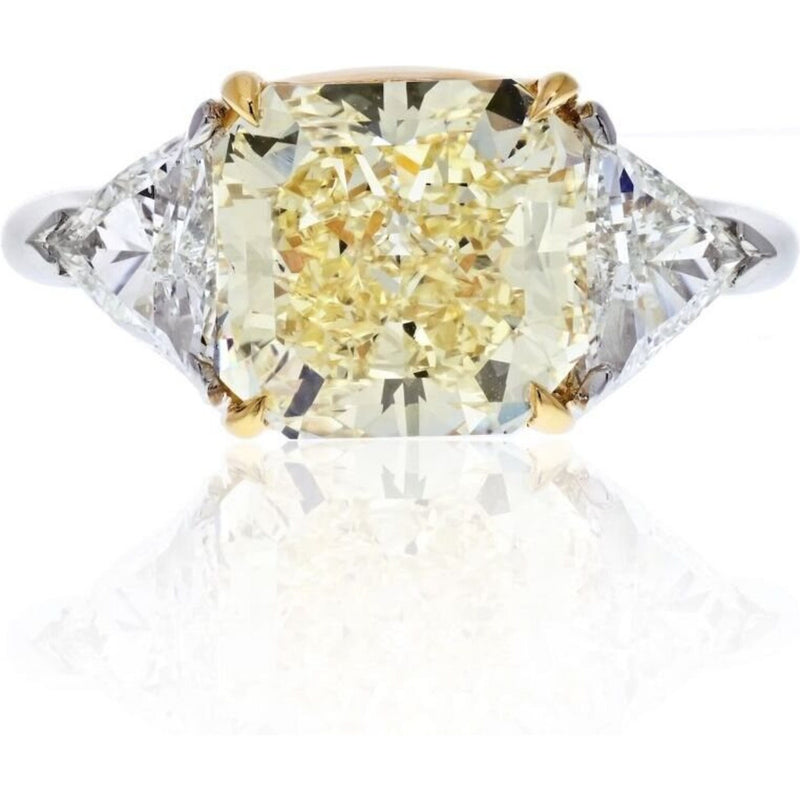 4 Carat Radiant Cut Diamond Fancy Yellow GIA Three Stone Engagement Ring