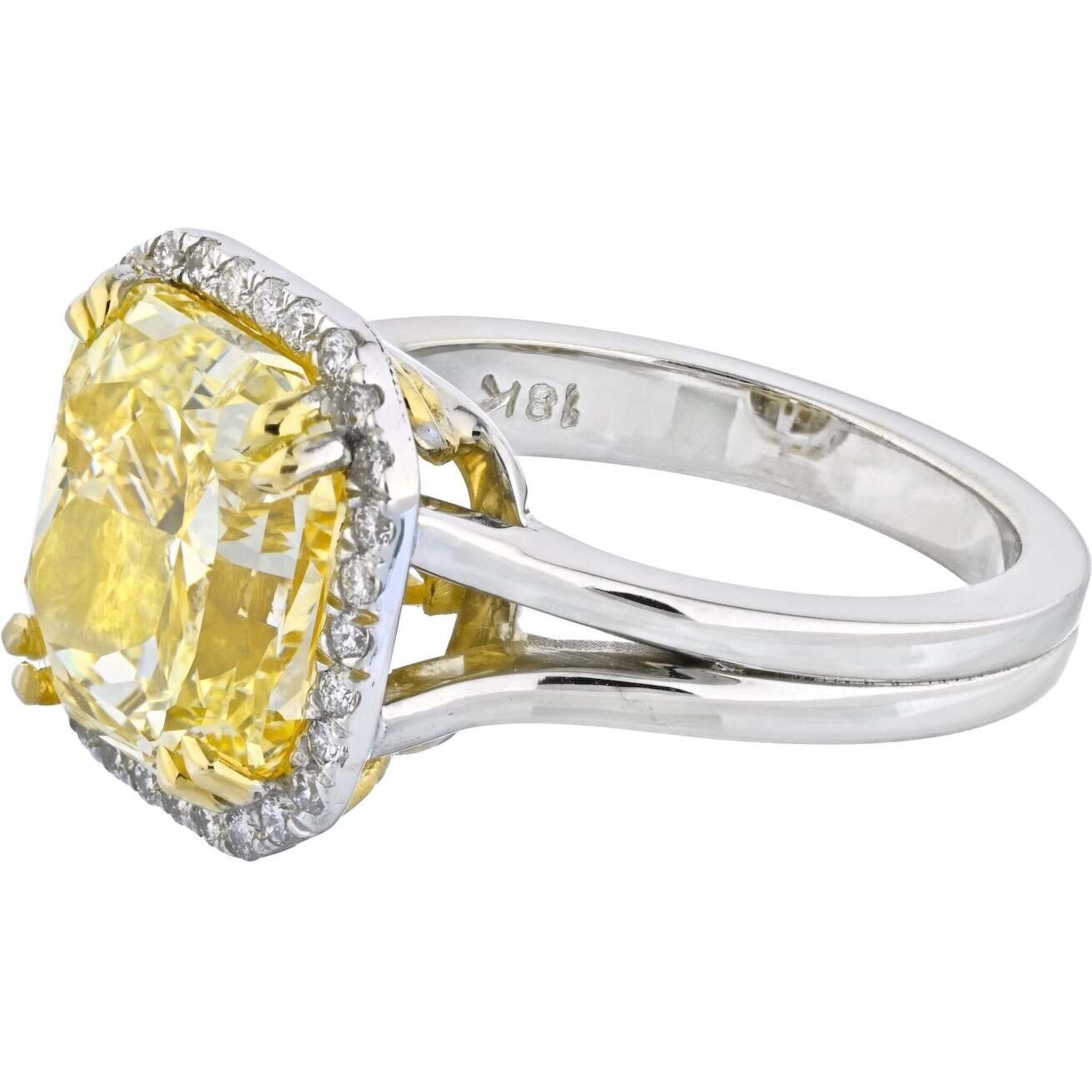 5 Carat Radiant Cut Diamond Fancy Intense Yellow Engagement Ring