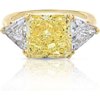 5 Carat Radiant Cut Fancy Vivid Yellow Three Stone Diamond Engagement Ring