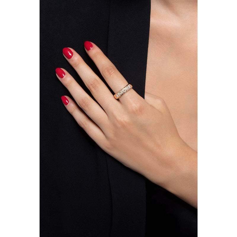 Pasquale Bruni - Amore Small Band Ring in 18k Rose Gold with White Diamonds and Enamel