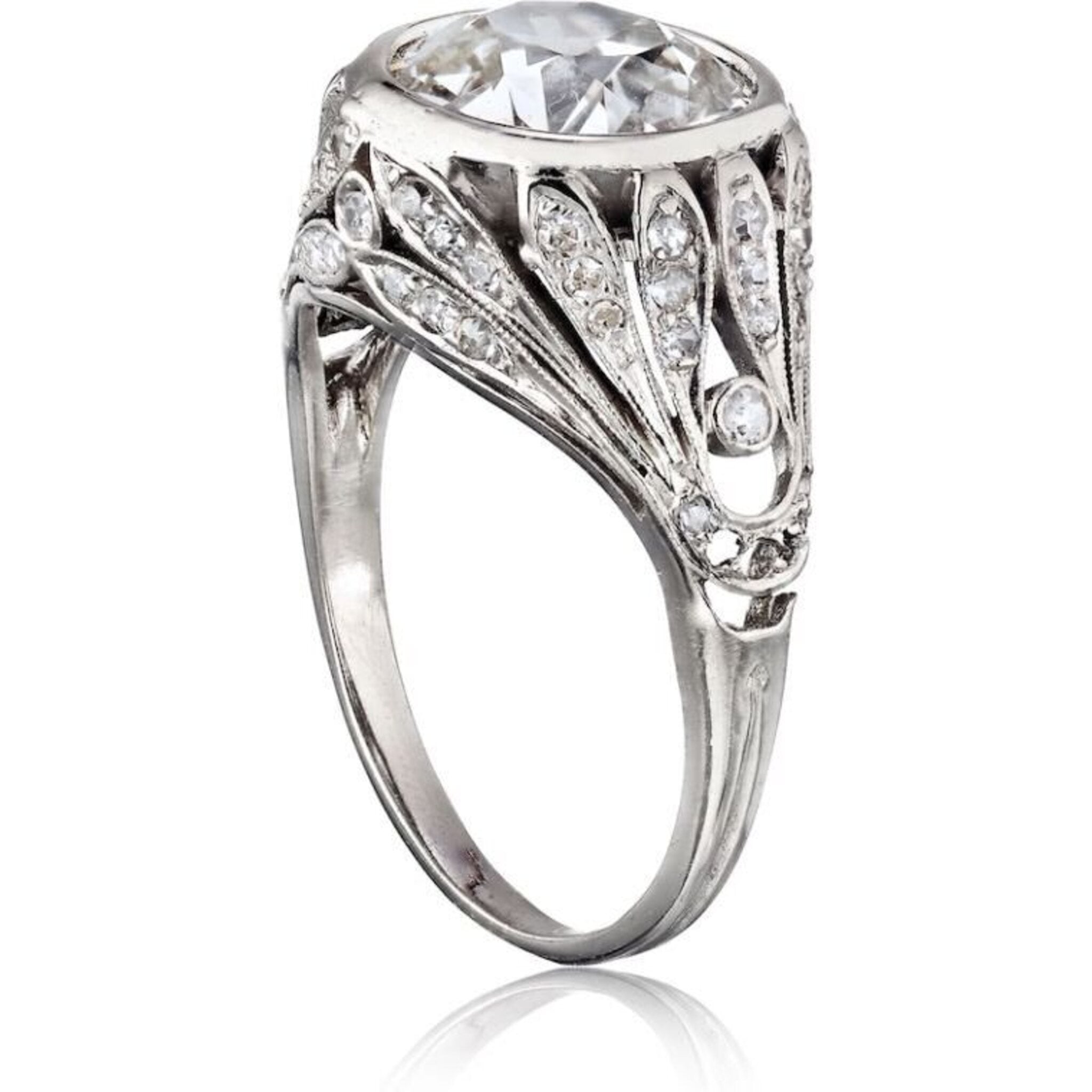 Art Deco 3 Carat Old European Cut Diamond J/VS1 GIA Engagement Ring