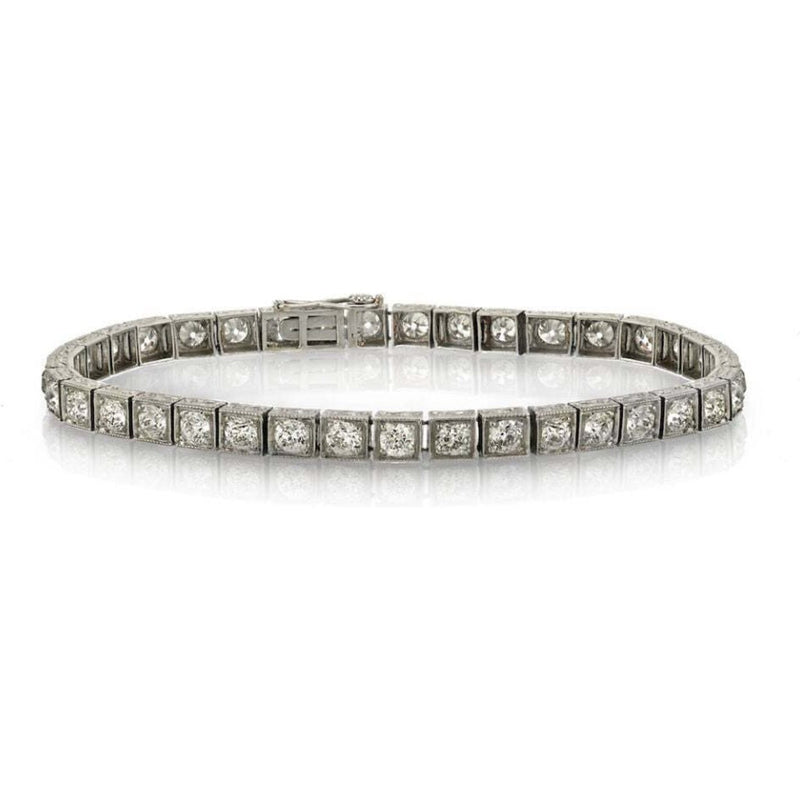 Art Deco Platinum 36 Old Cut Diamonds Straight Line Bracelet