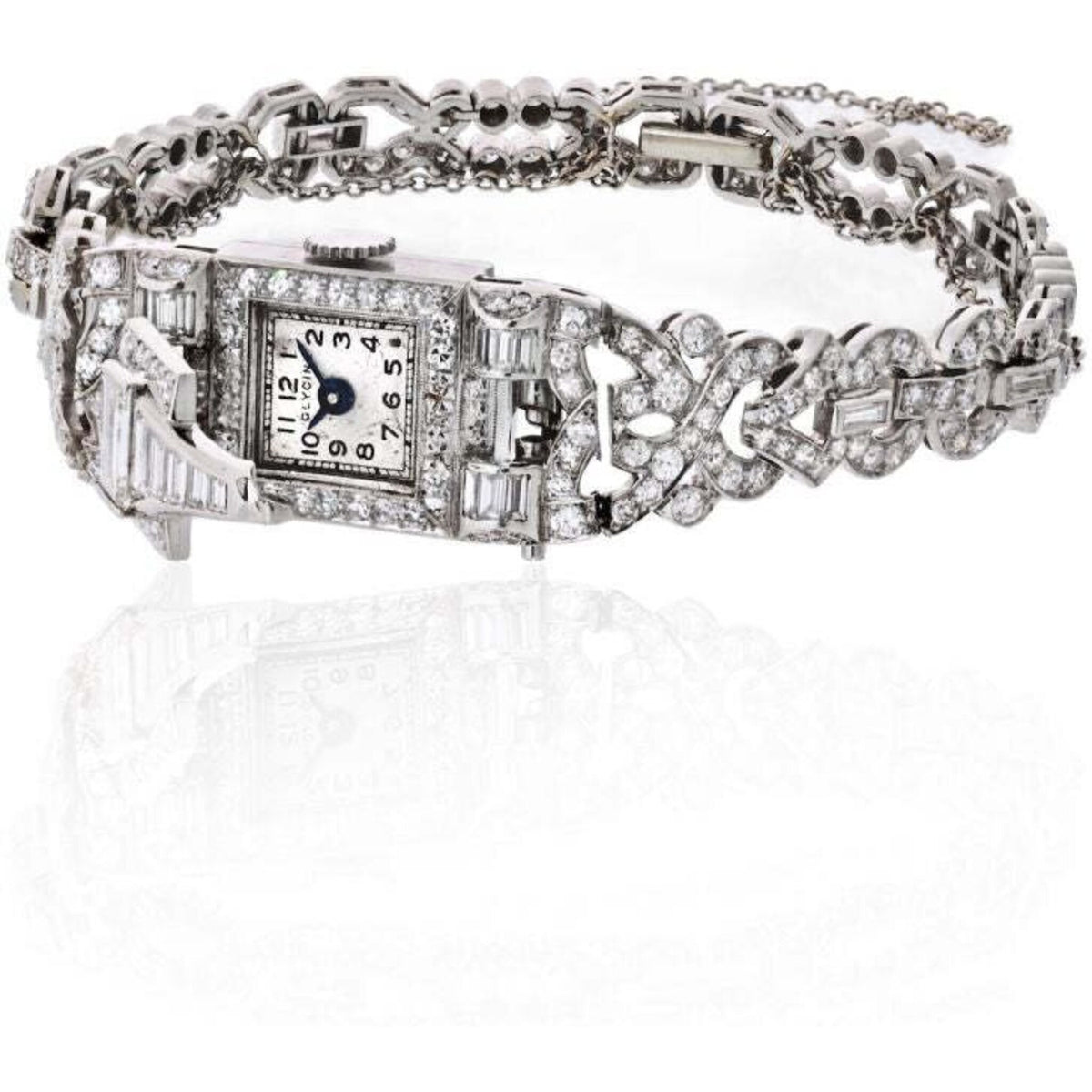 Art Deco Platinum 6.50 Carat Diamond Glycine Wrist Watch