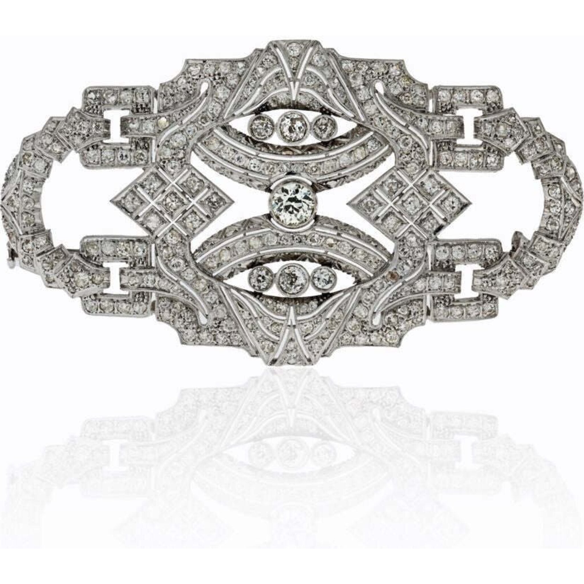 Art Deco Platinum Filigree 7.00 Carat Diamond Brooch