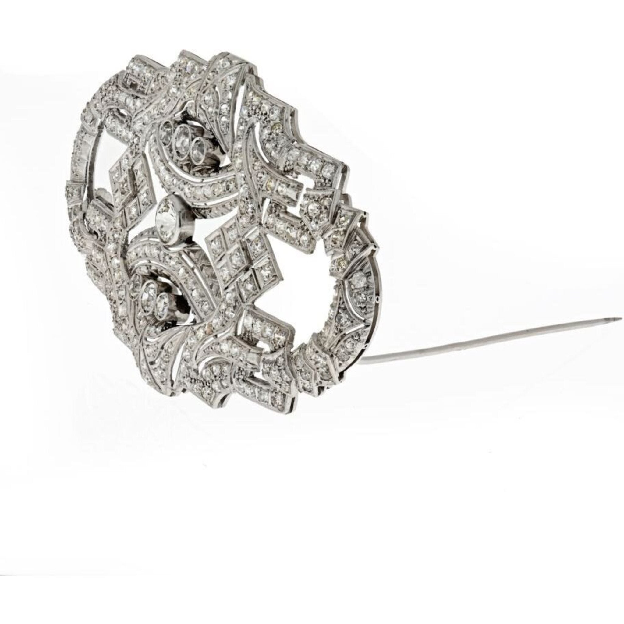 Fancy 10 Carat Diamond Brooch Pin Foliate Motif Platinum & 18K Gold