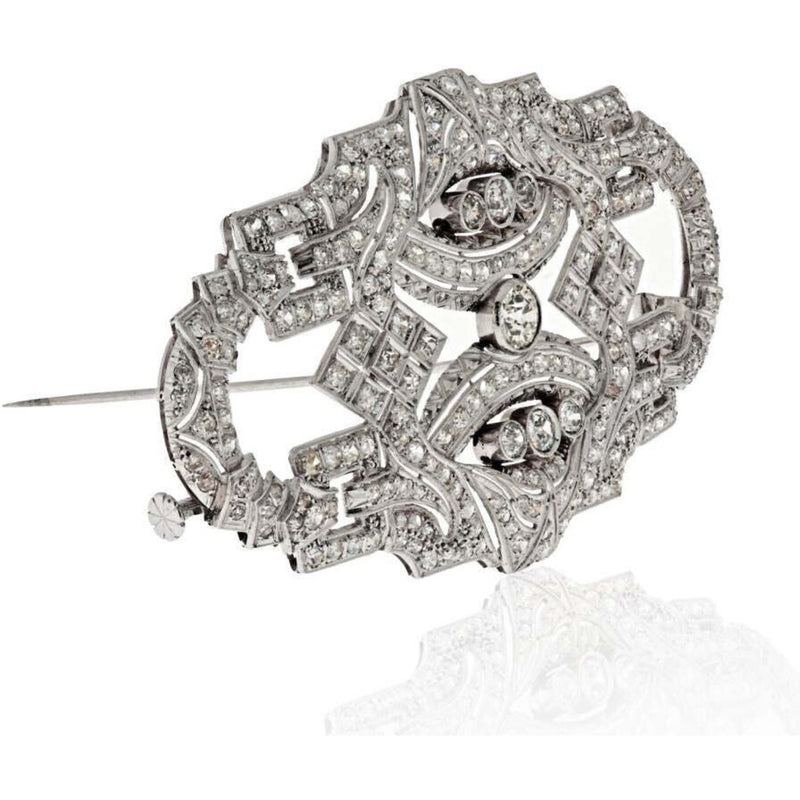 Art Deco Platinum Filigree 7.00 Carat Diamond Brooch
