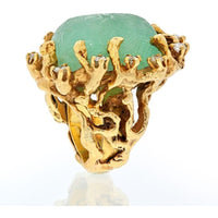 Arthur King - Arthur King 14K Yellow Gold Large Carved Emerald Diamond Ring