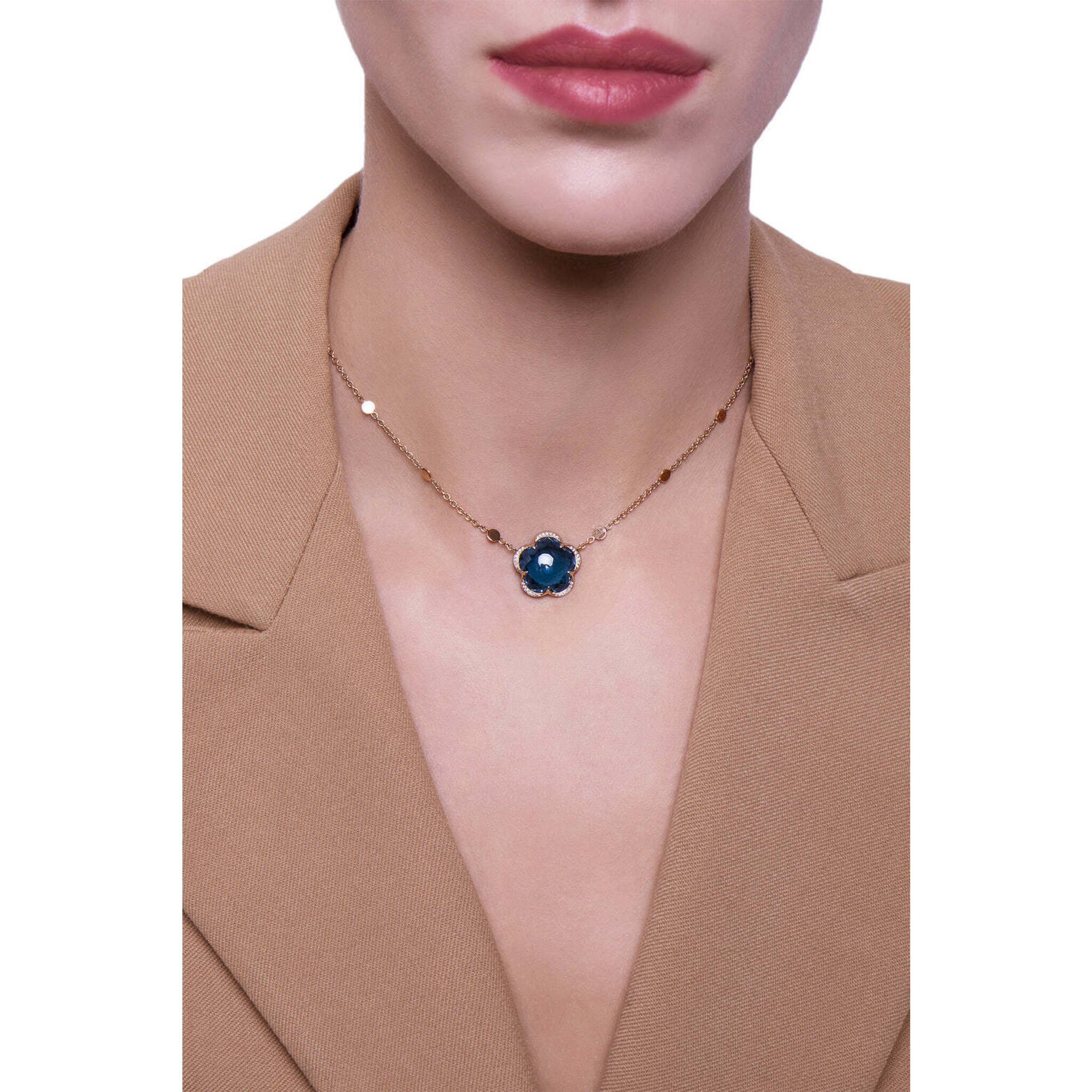 Pasquale Bruni - Bon Ton Necklace in 18k Rose Gold with London Blue Topaz  and Diamonds