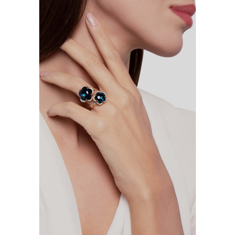 Pasquale Bruni  - Bon Ton Contrarié Ring in 18k Rose Gold with London Blue Topaz and Diamonds