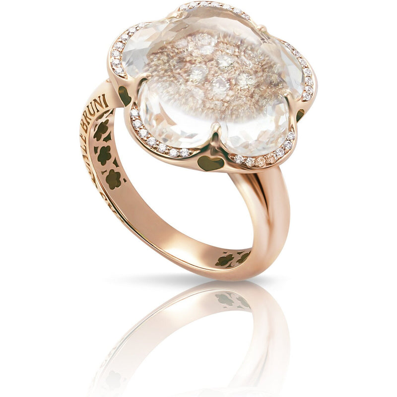 Pasquale Bruni  - Bon Ton Ring in 18k Rose Gold with Rock Crystal, White and Champagne Diamonds