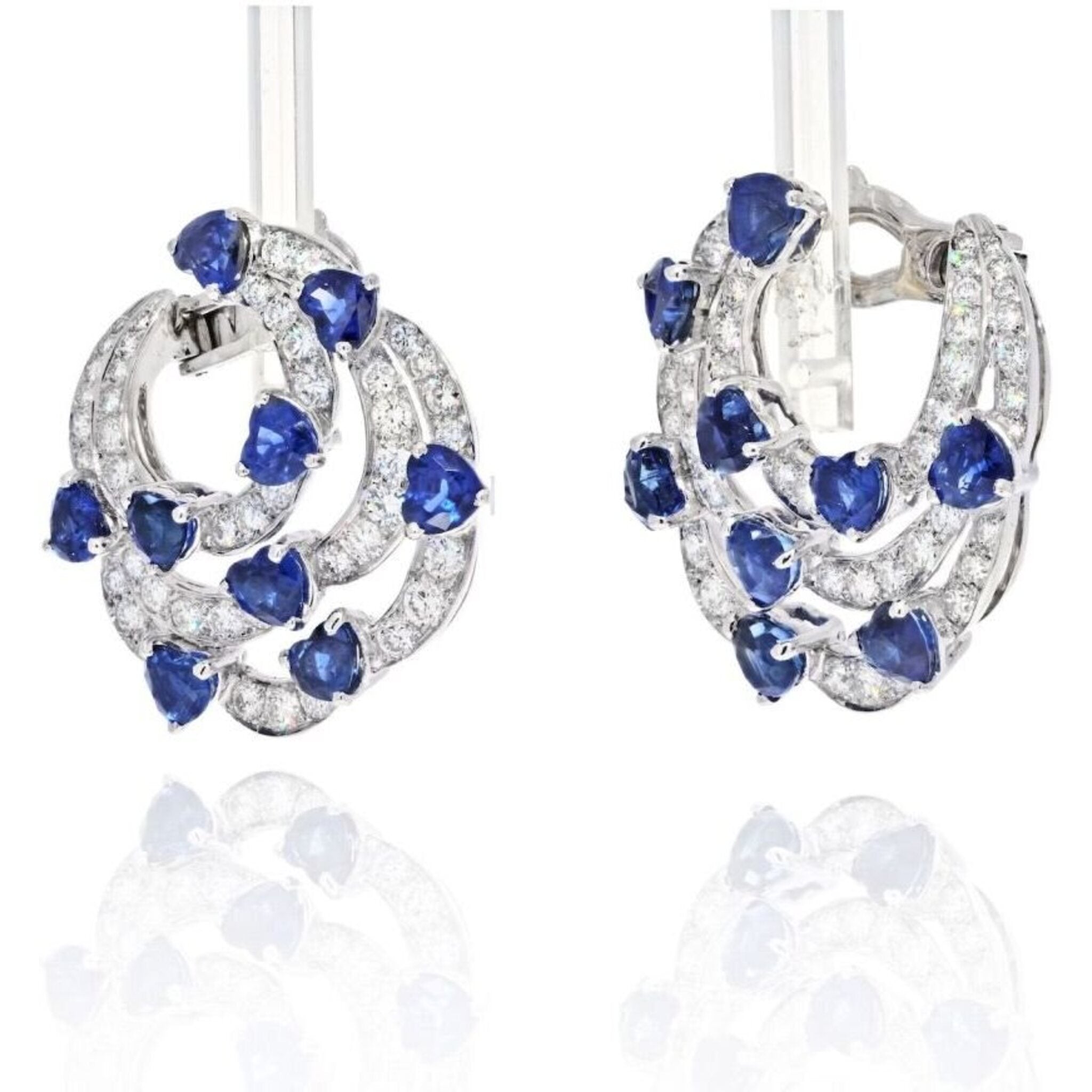 Boucheron - 18K White Gold Heart Shaped Sapphires And Earrings Jewelry Set