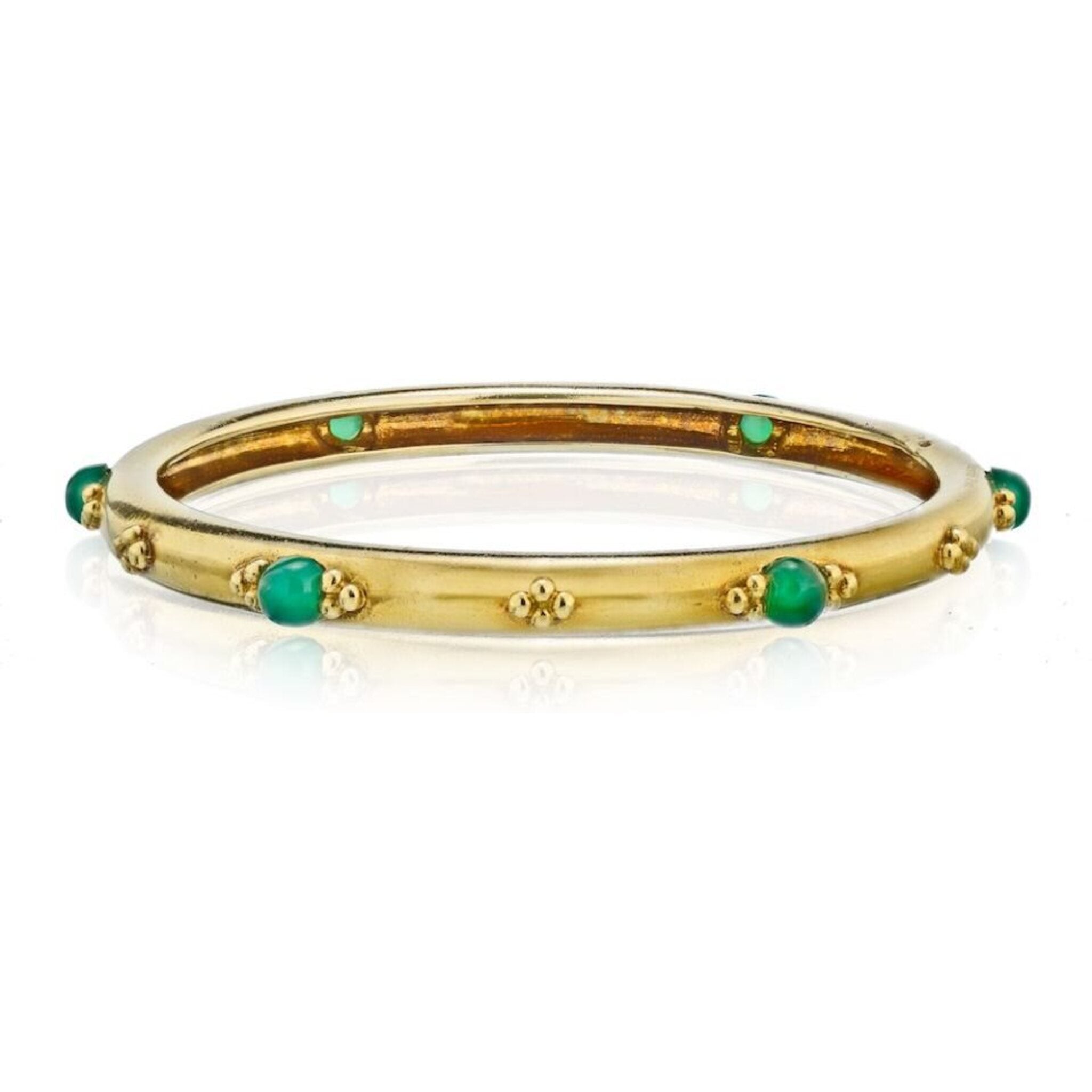 Boucheron - 18K Yellow Gold Green Emerald Vintage Round Slip-On Bangle Bracelet