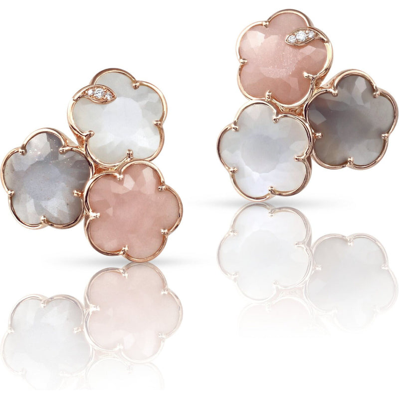 Pasquale Bruni  - Bouquet Lunaire Earrings in 18k Rose Gold with Grey, White, Pink Moonstone and White Diamonds