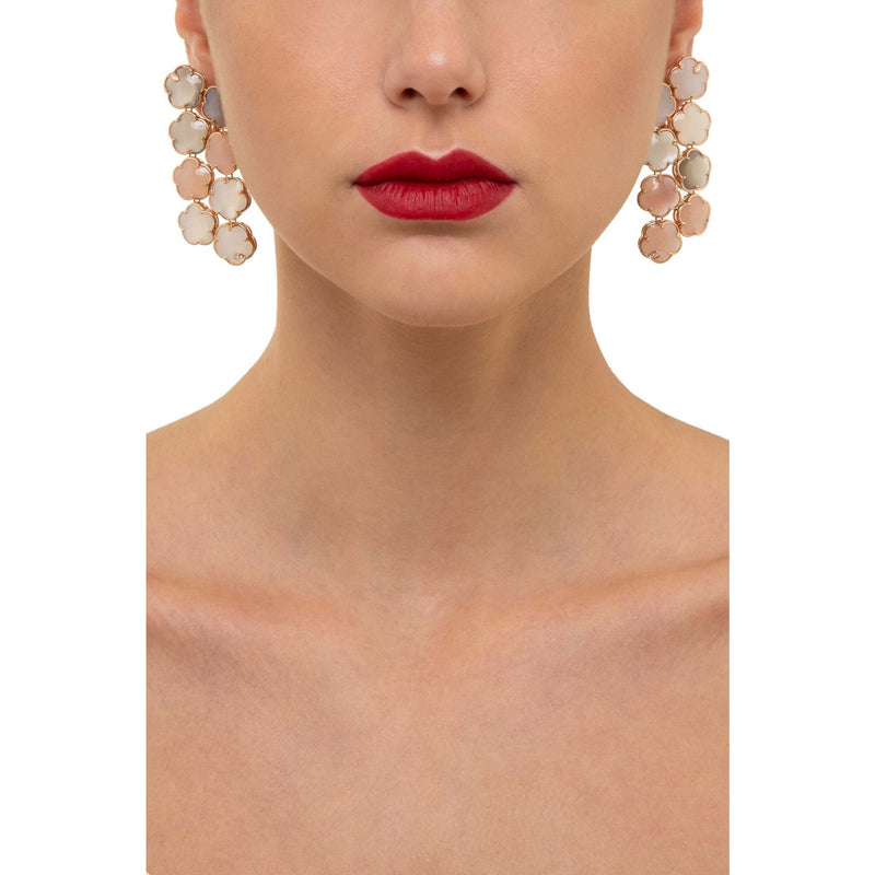 Pasquale Bruni  - Bouquet Lunaire Chandelier Earrings in 18k Rose Gold with Grey, White, Pink Moonstone and White Diamonds