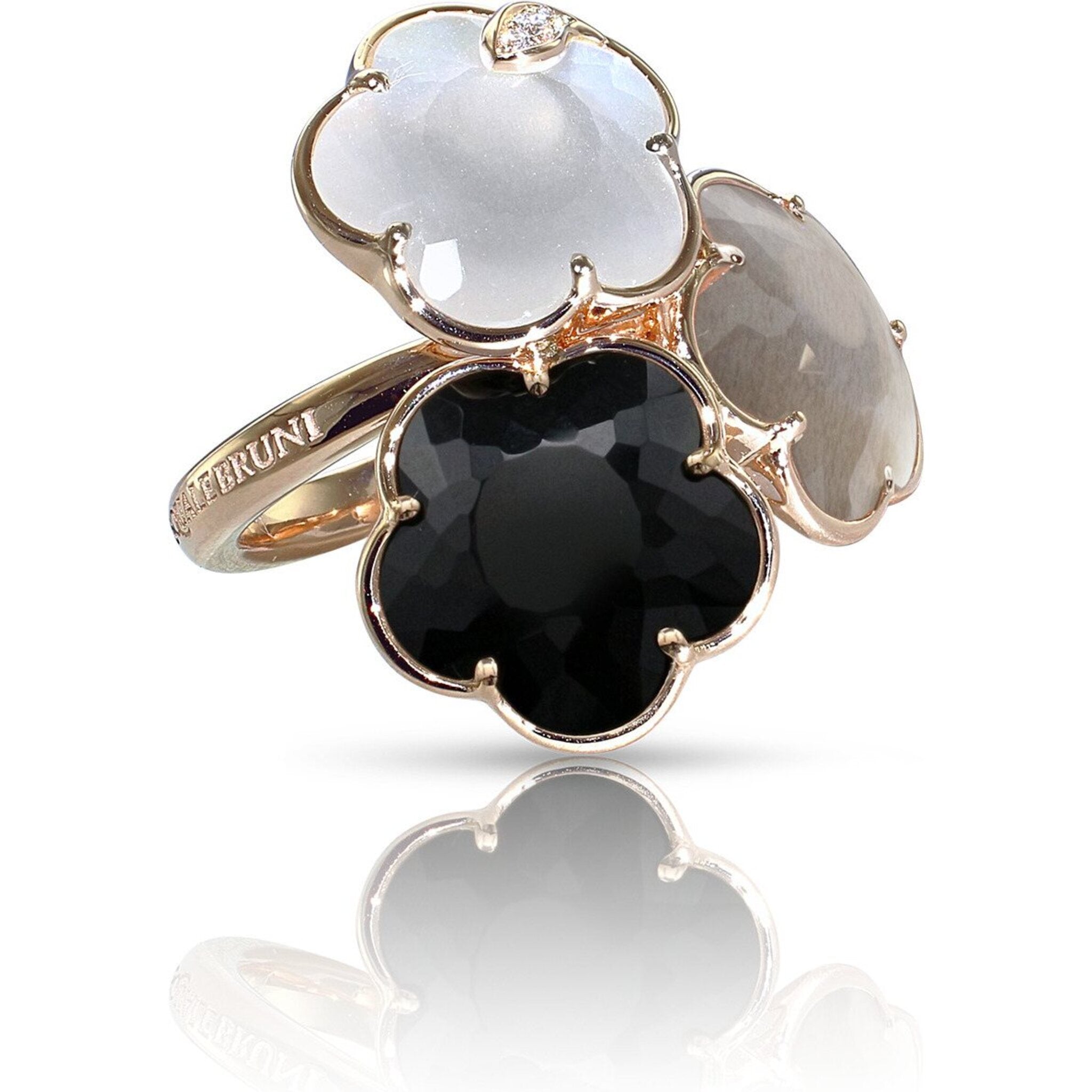 Pasquale Bruni  - Bouquet Lunaire Ring in 18k Rose Gold with Grey and White Moonstone, Onyx and White Diamonds