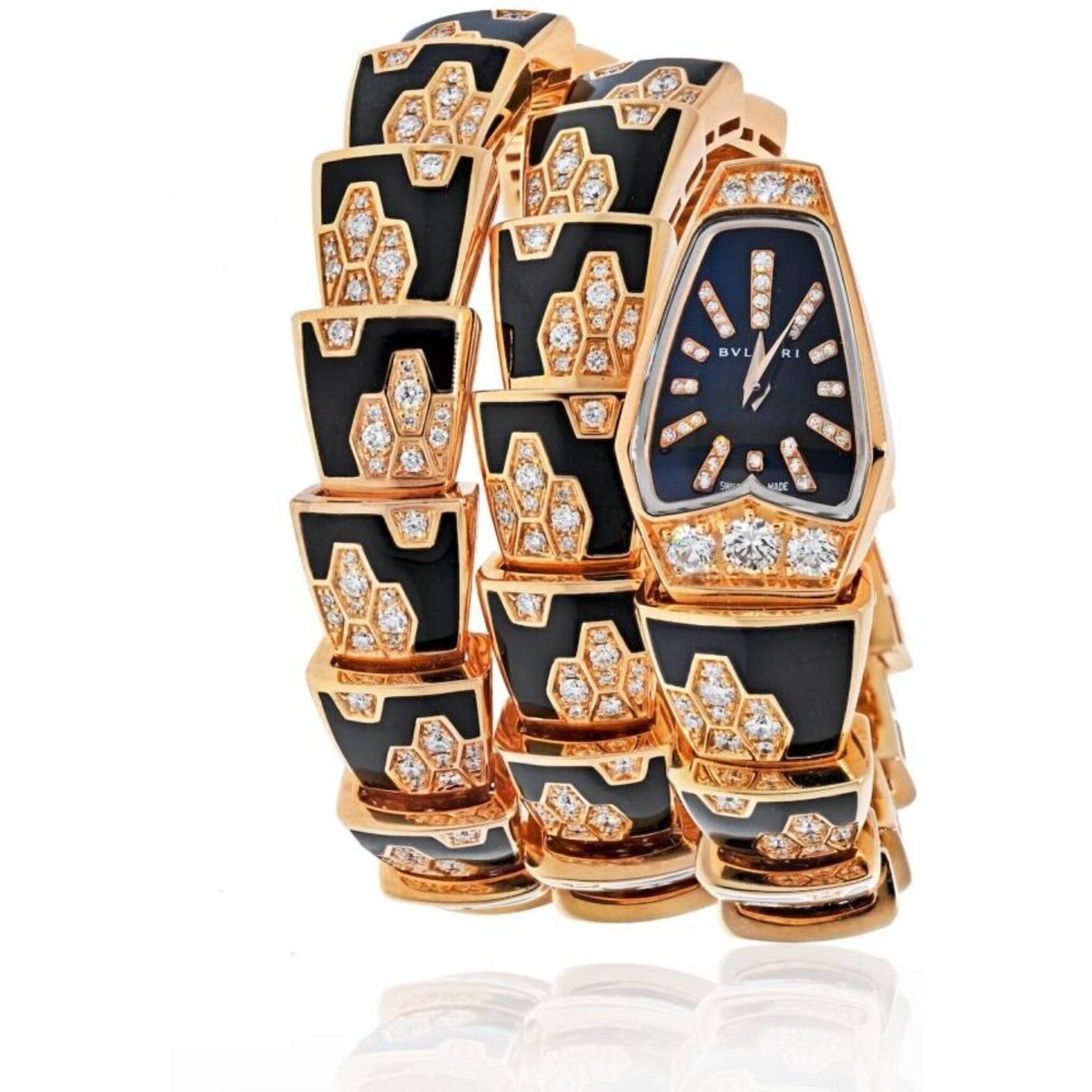Bulgari - 18K Rose Gold Black Enamel Diamond SP P 26G Ladies Watch –  Robinson's Jewelers