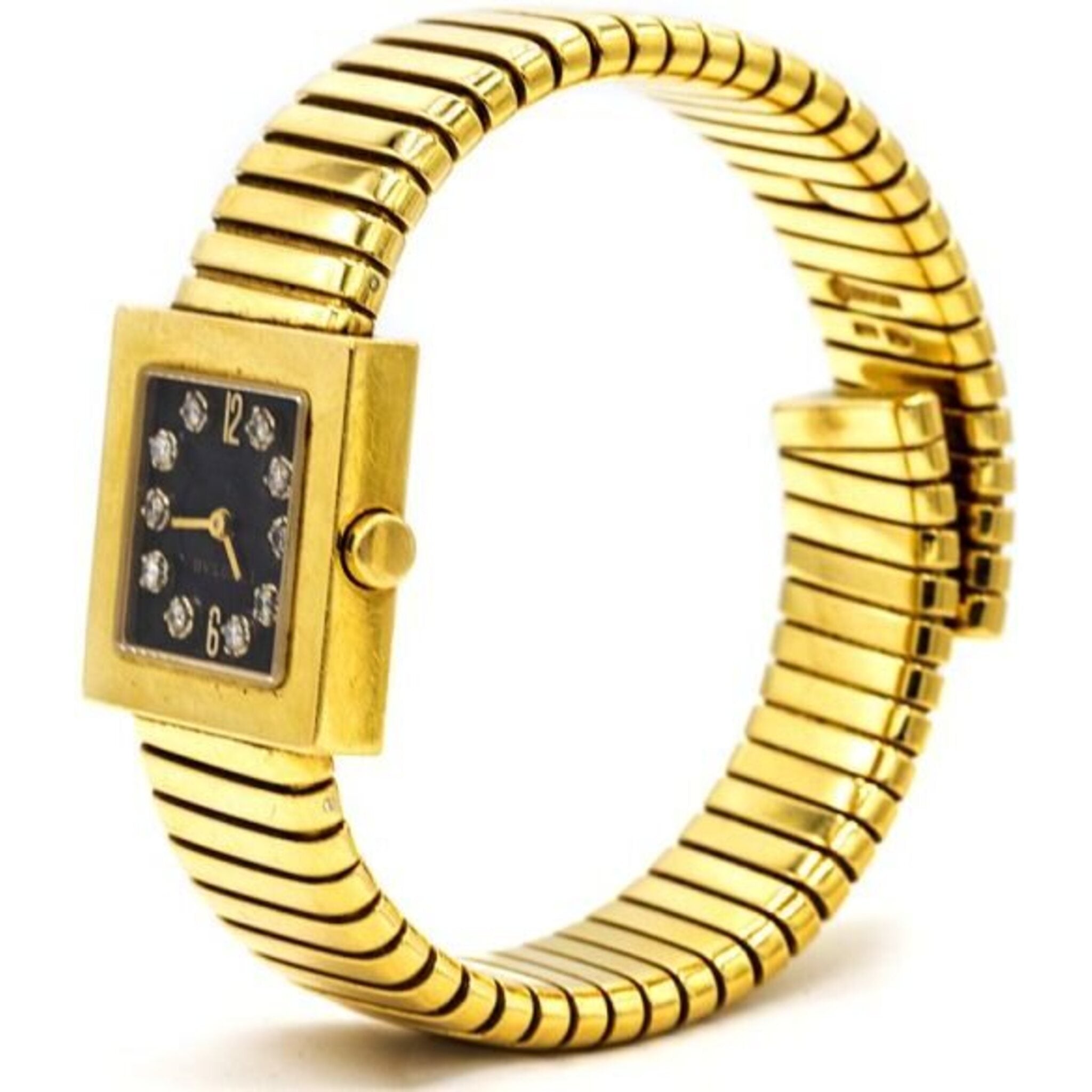 Bulgari - Quadrato Tubogas Gold Diamond Dial F078 Flex Ladies Watch