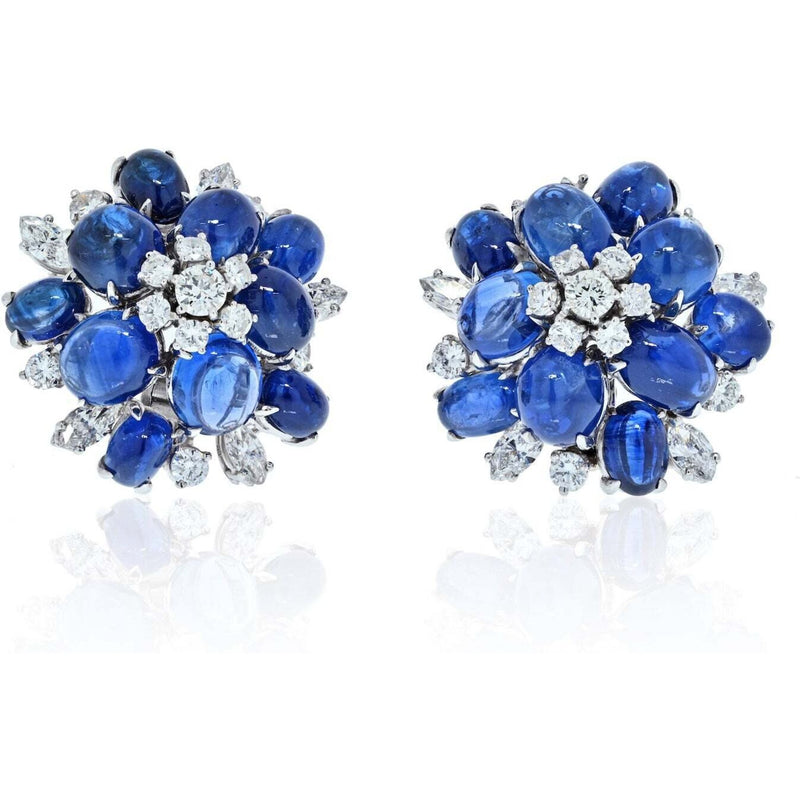 Cabochon Blue Sapphire And Diamond Earrings