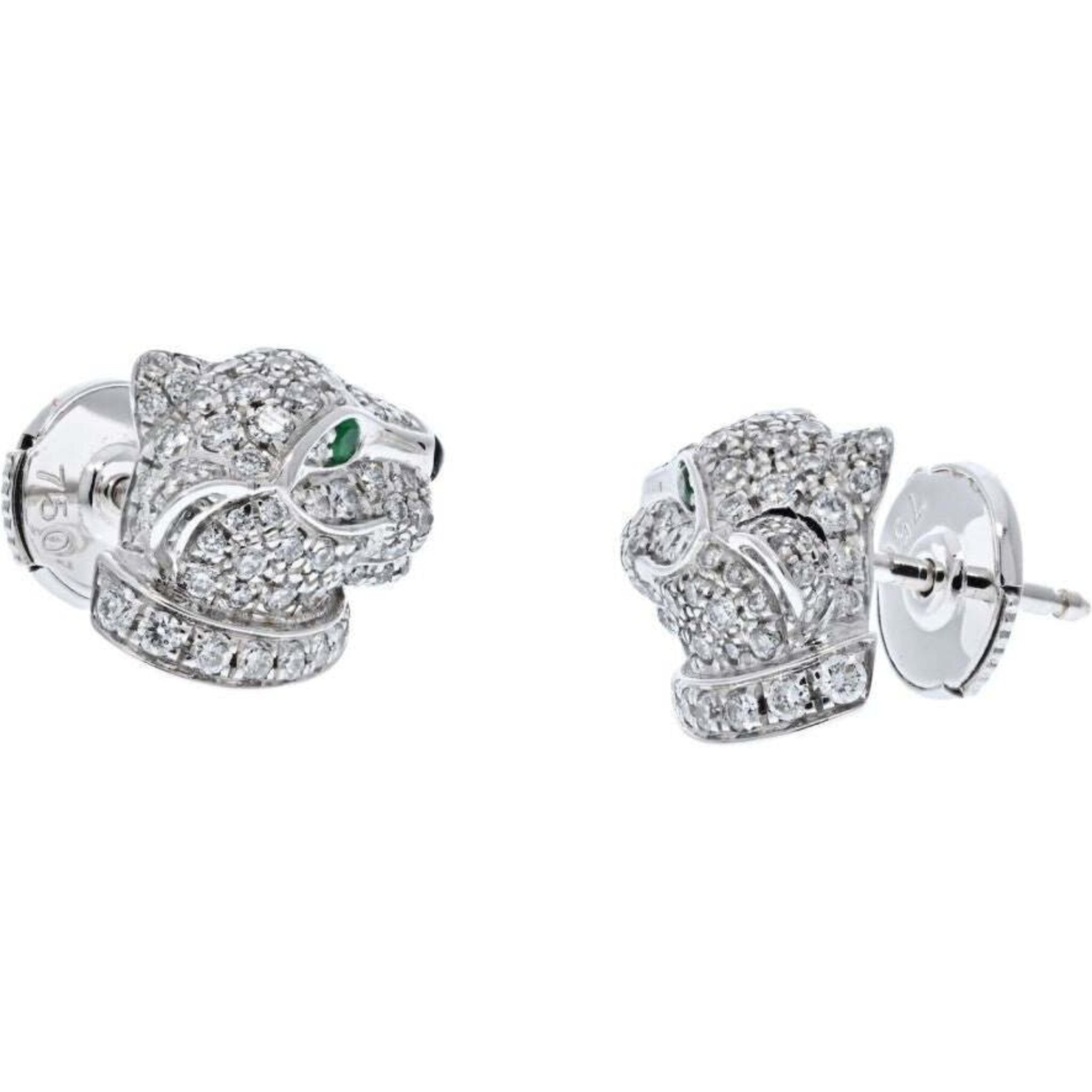 Cartier 18K White Gold Diamond Panthere Stud Earrings