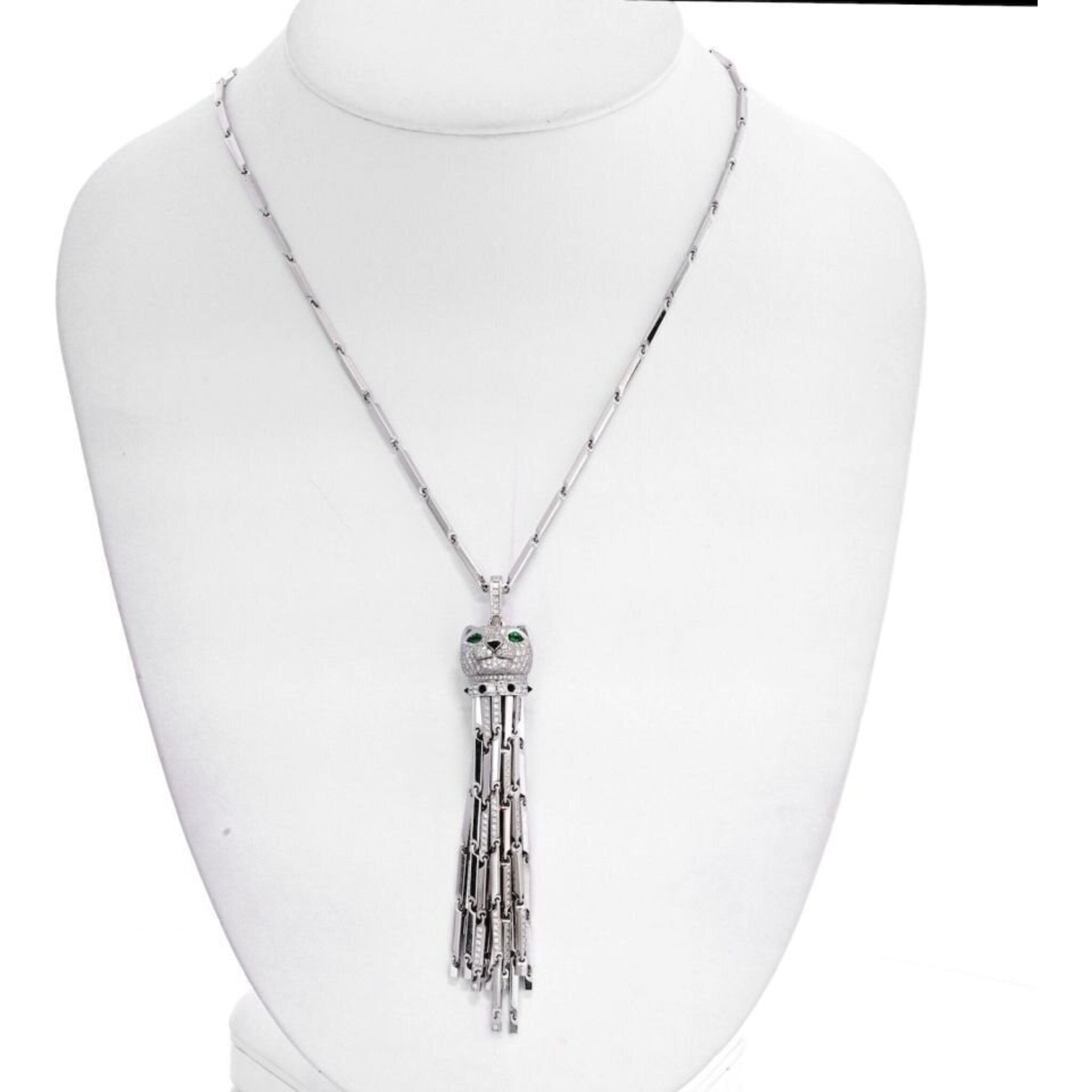 Cartier 18K White Gold Diamond Panthere Tassel Pendant On A