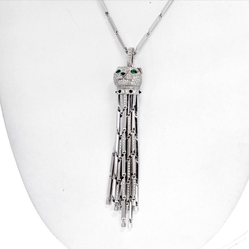 Cartier - 18K White Gold Diamond Panthere Tassel Pendant On A Cartier Chain Necklace