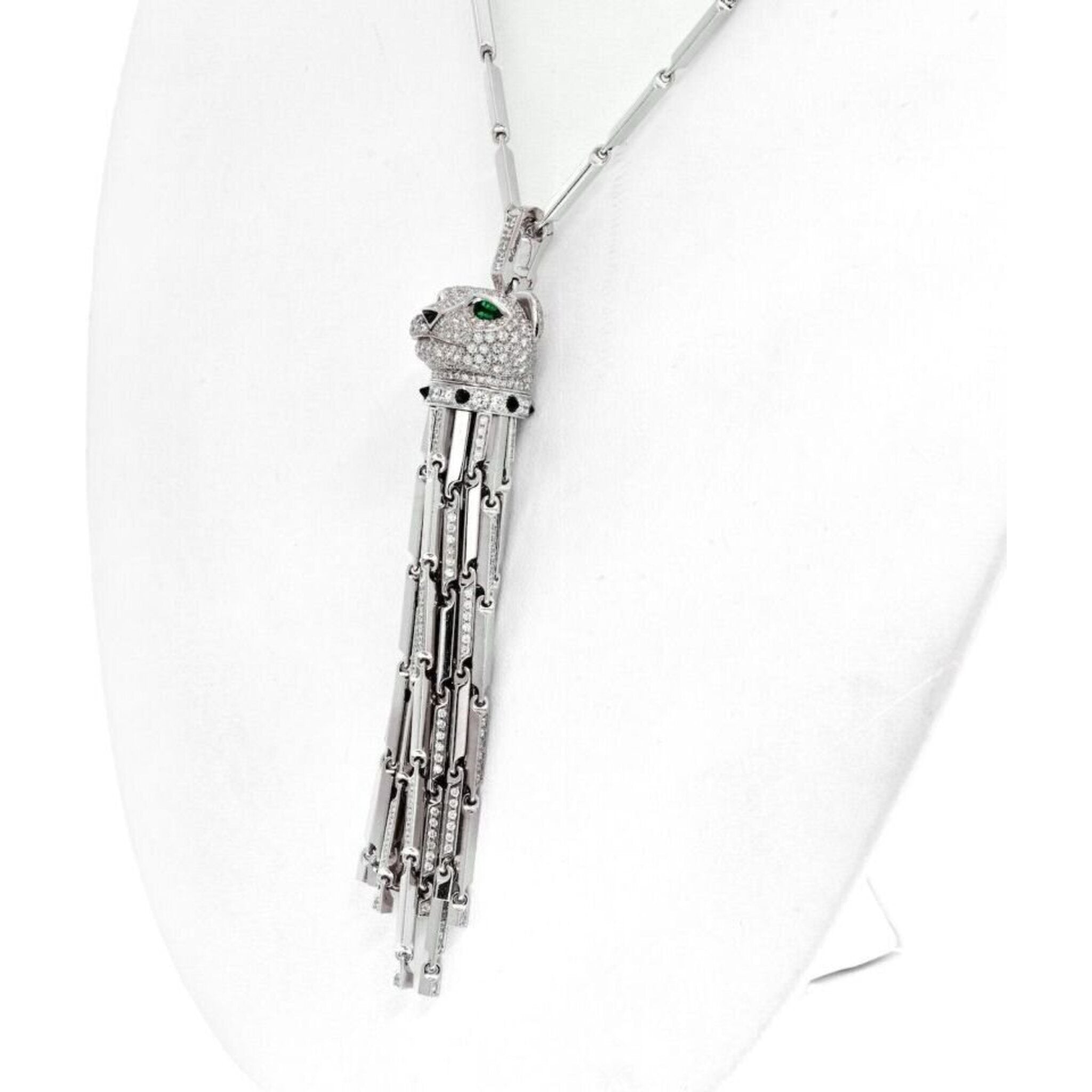 Cartier 18K White Gold Diamond Panthere Tassel Pendant On A