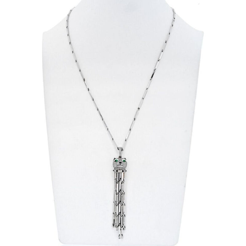 Cartier - 18K White Gold Diamond Panthere With Tassels On A Signature Chain Necklace