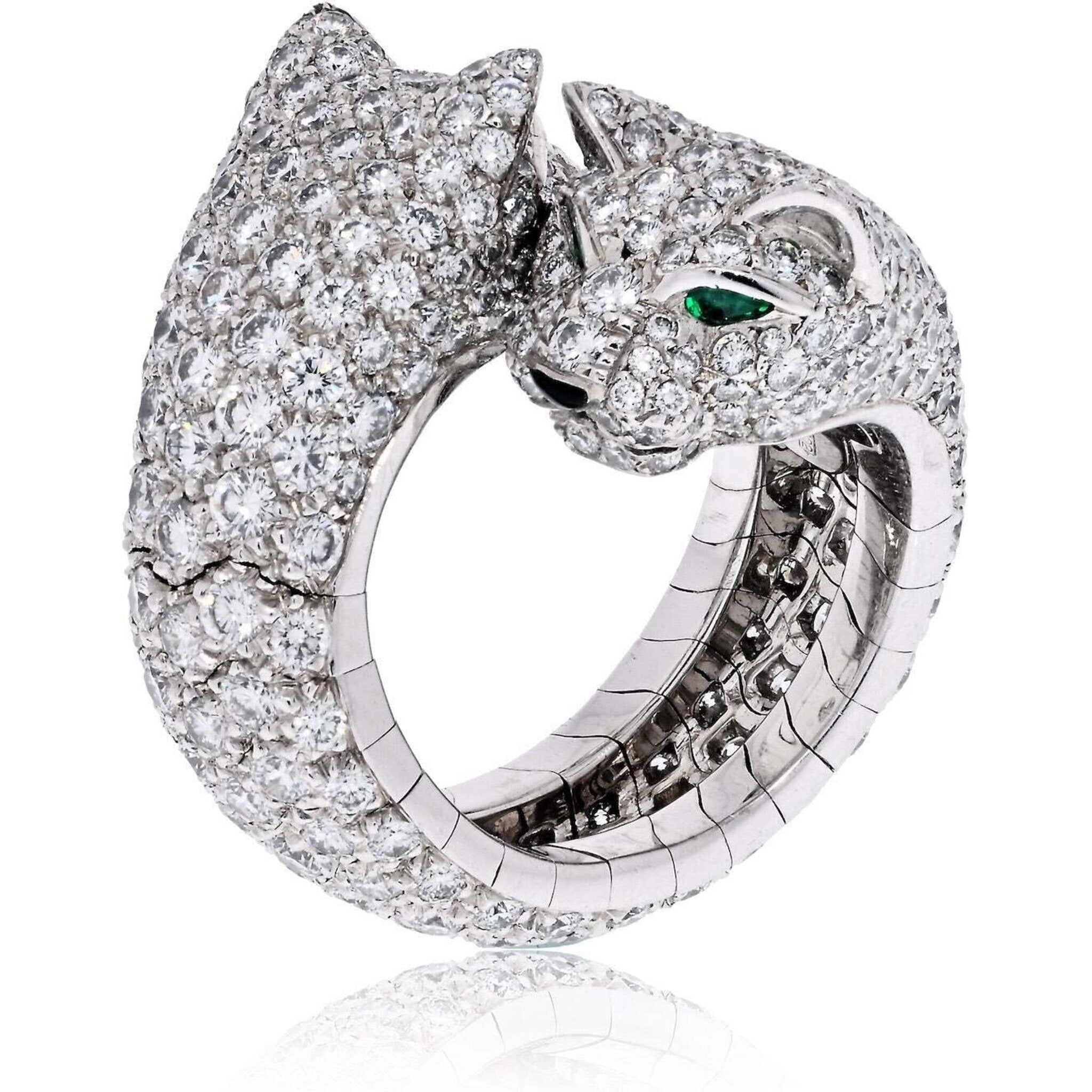 Cartier - 18K White Gold Double Panthere Diamond Ring