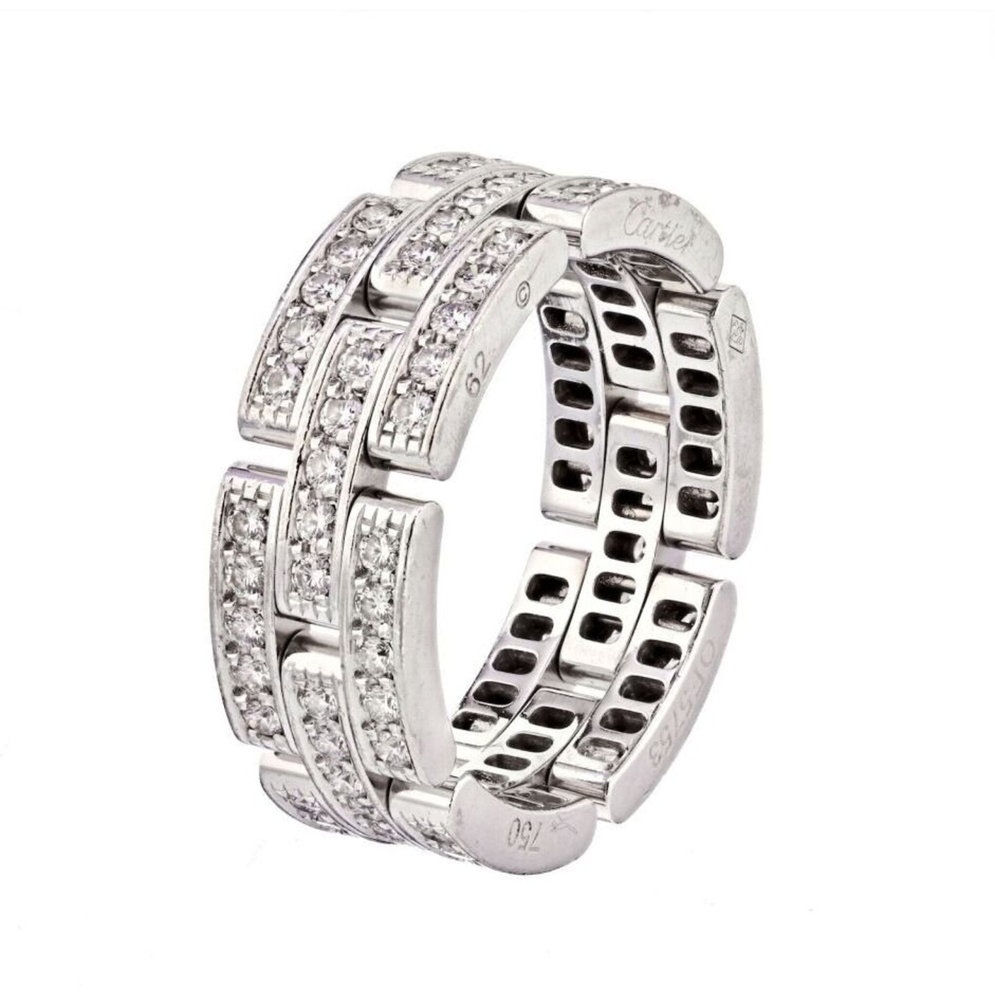 Cartier 18K White Gold Maillon Panthere Three Diamond Row Ring