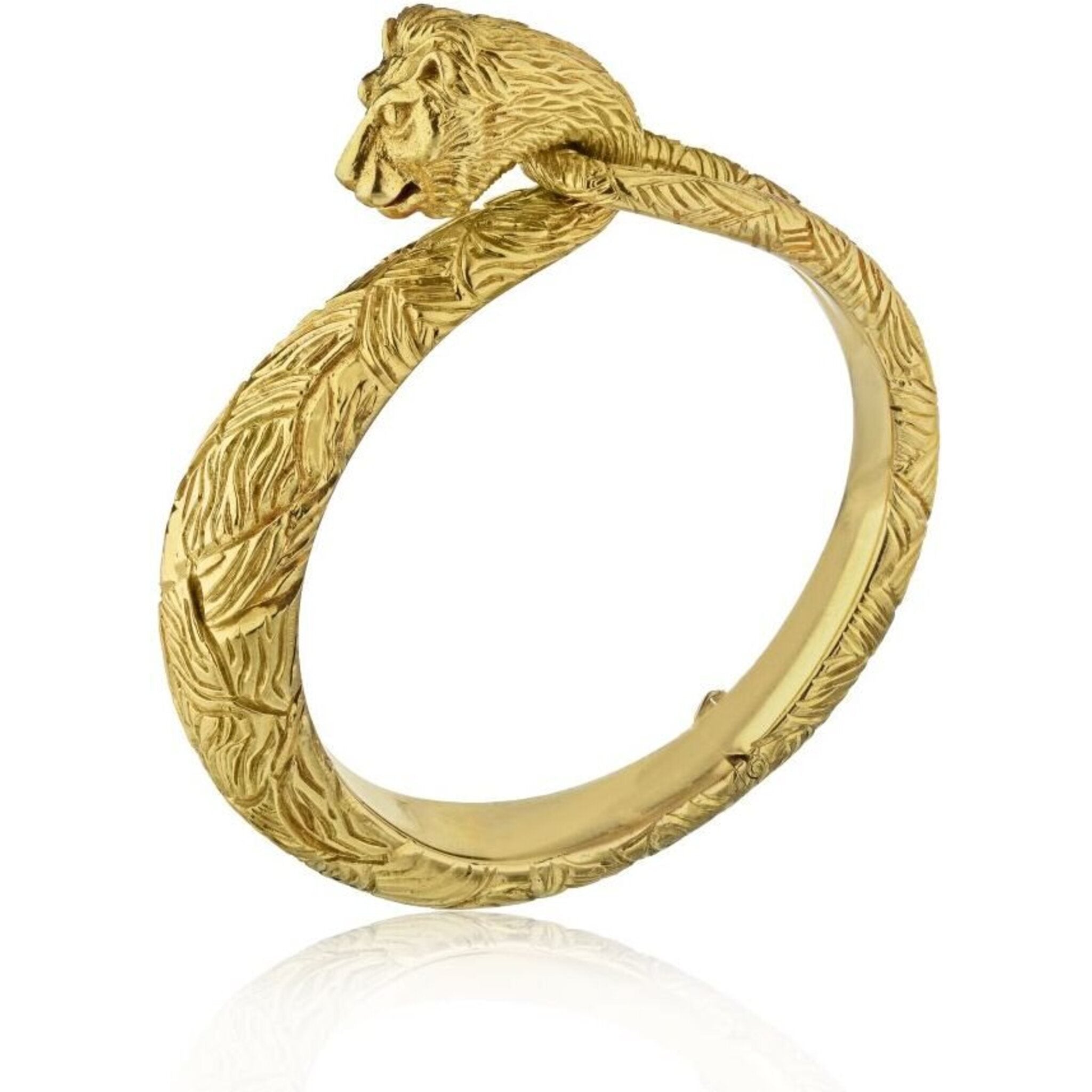 Cartier - 18K Yellow Gold Carved Lion Bangle Bracelet