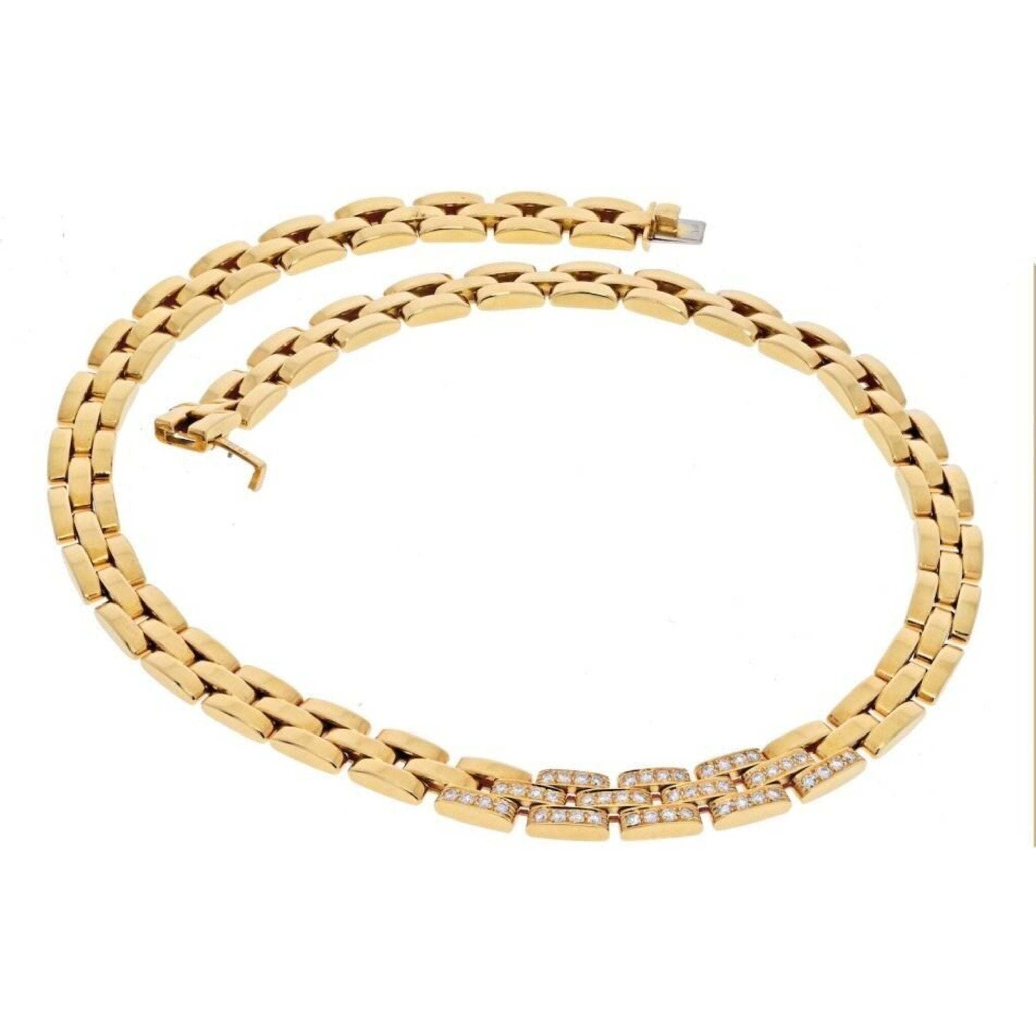 Cartier 18K Yellow Gold Diamond Maillon Panthere Triple Row Necklace