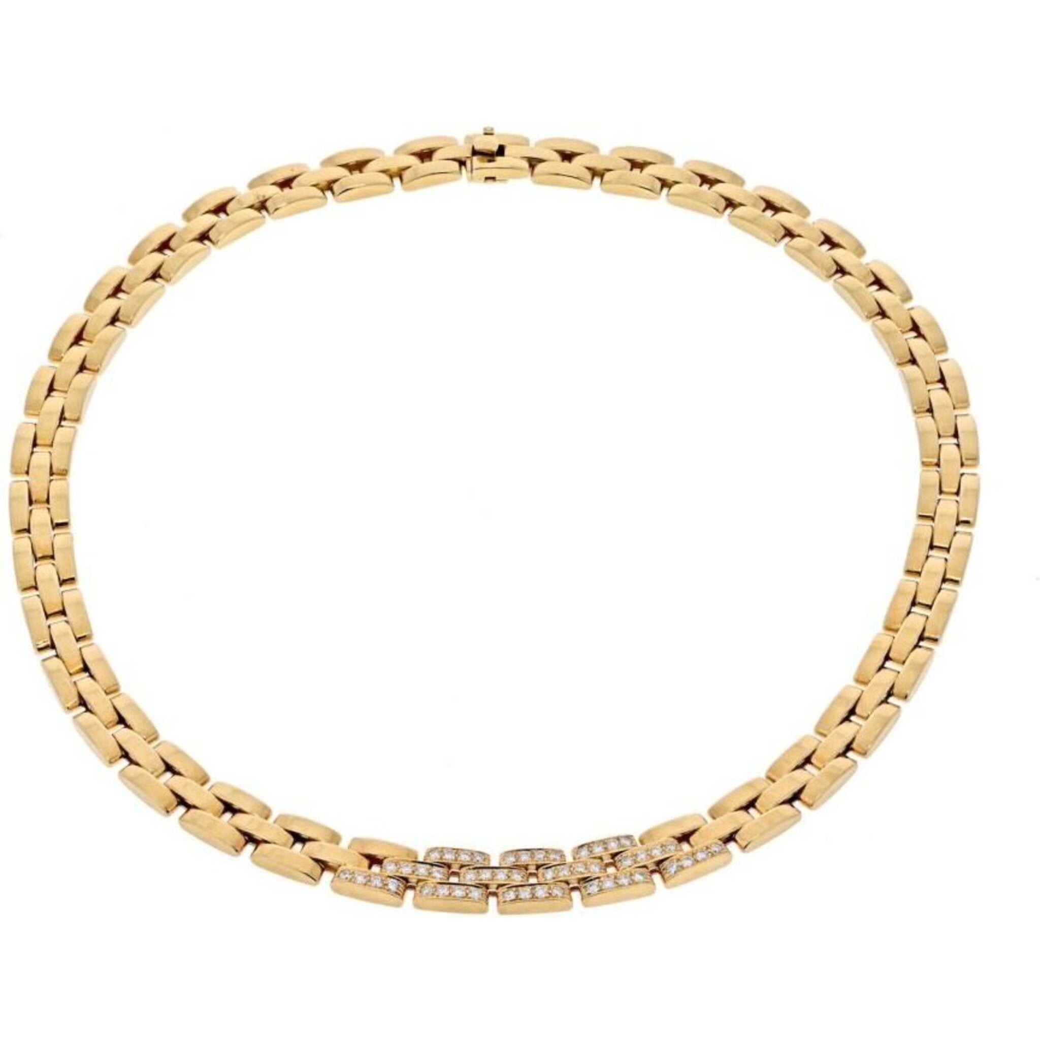 Cartier - 18K Yellow Gold Diamond Maillon Panthere Triple Row Necklace ...