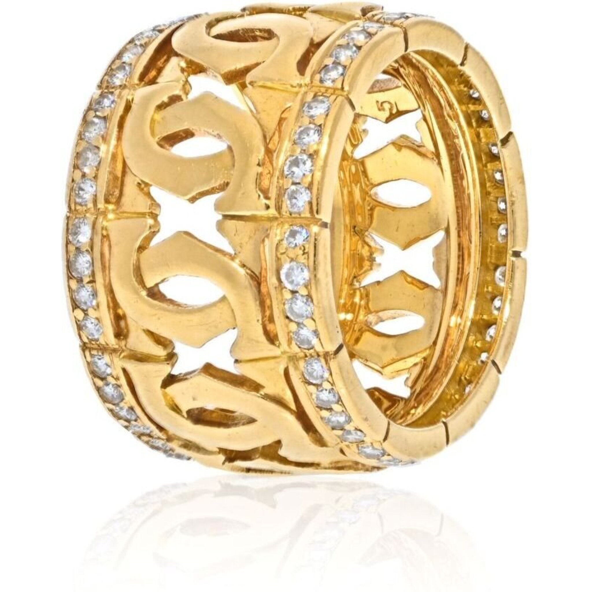 Cartier 18K Yellow Gold Double C Logo And Diamond Ring