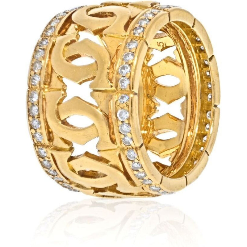 Cartier - 18K Yellow Gold Double C Logo And Diamond Ring