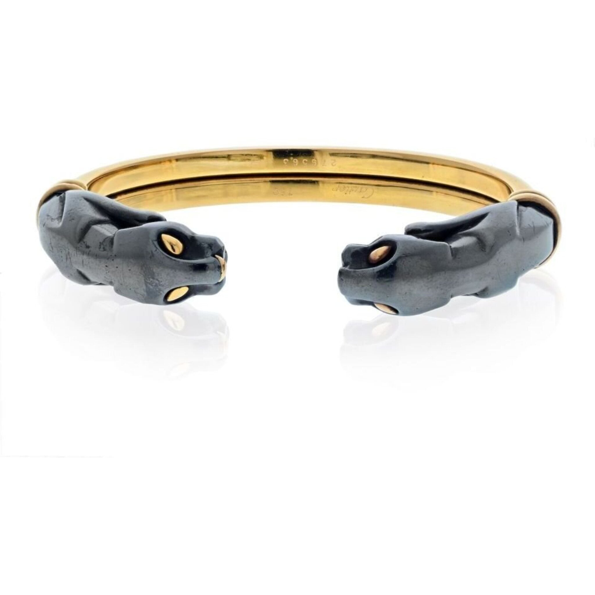 Cartier 18K Yellow Gold Hematite Double Panthere Cuff Bracelet