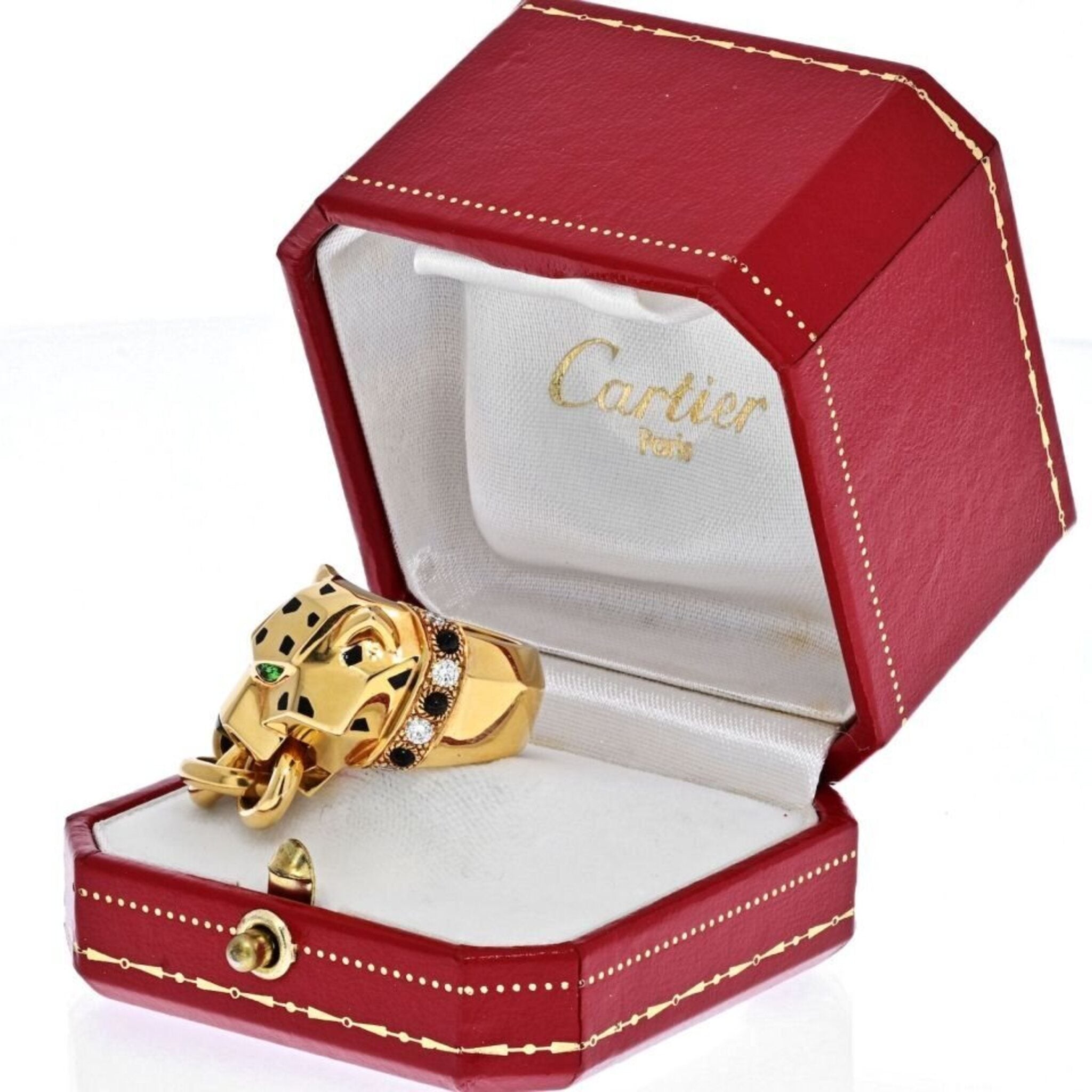 Cartier 18K Yellow Gold Spotted Panthere Link Chain In Mouth