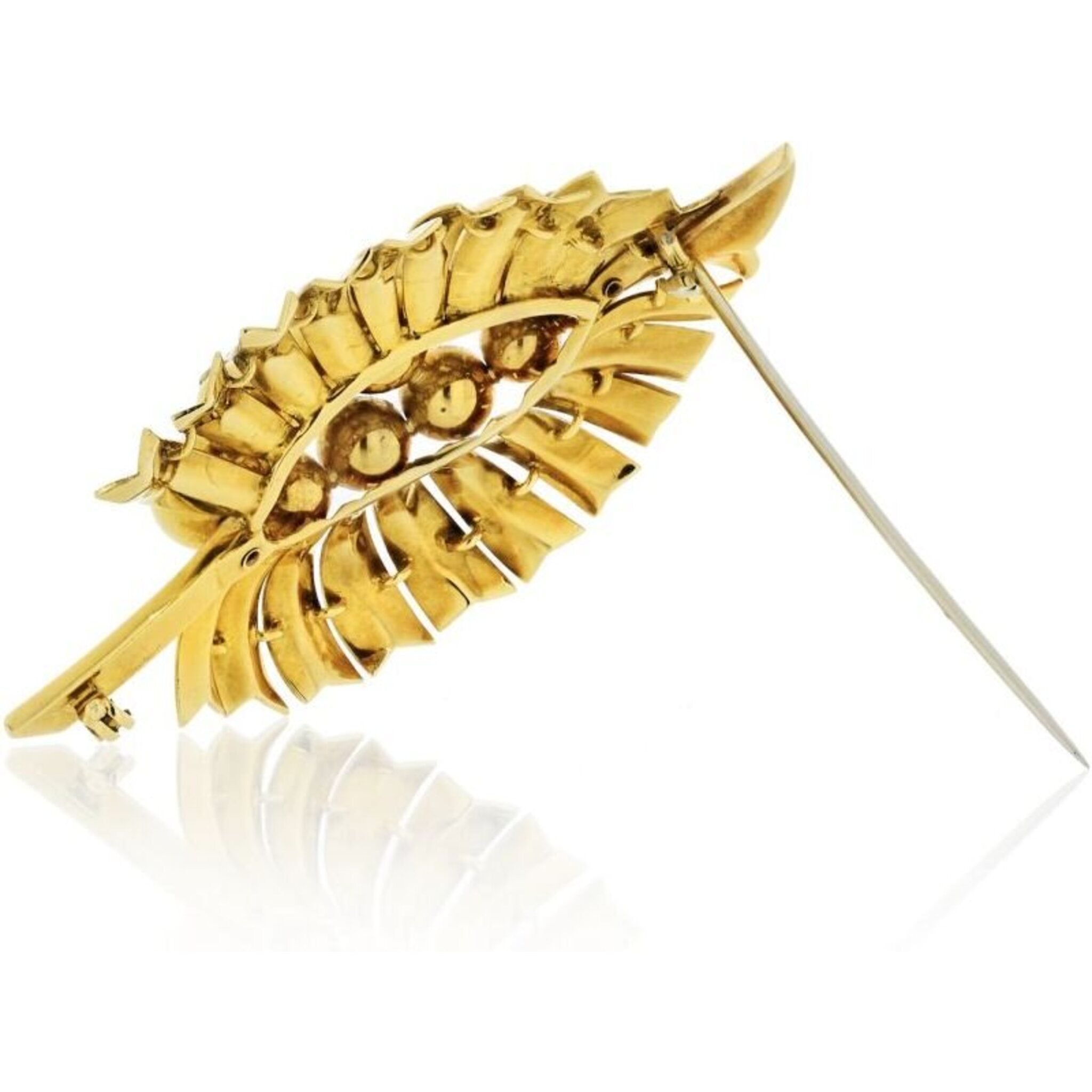 Cartier Art Deco 18K Yellow Gold Leaf Foliage Diamond Brooch