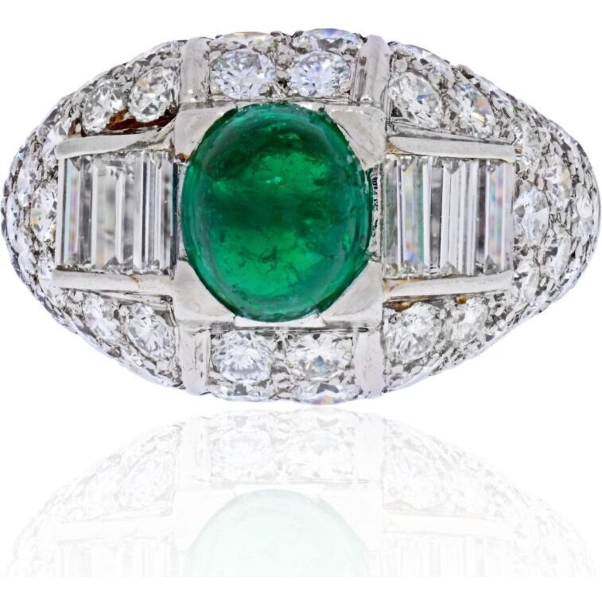 Cartier - Platinum Cabochon Emerald And Diamond Vintage Ring