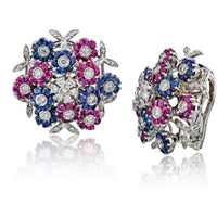 Cartier - Tremblant 18K White Gold Diamond, Sapphire and Ruby Clip-On Earrings