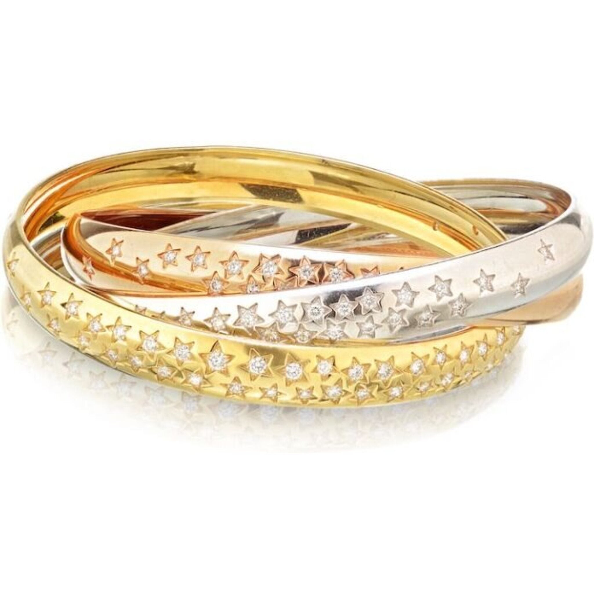 Cartier Trinity 18K Two Tone Celestial Tri Color Diamond Bangle