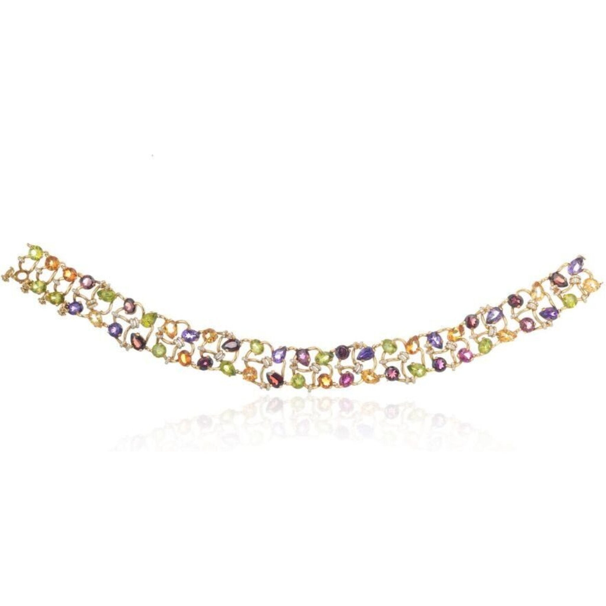 Chanel 18K Yellow Gold Multicolor Gemstone and Diamond Collar Necklace