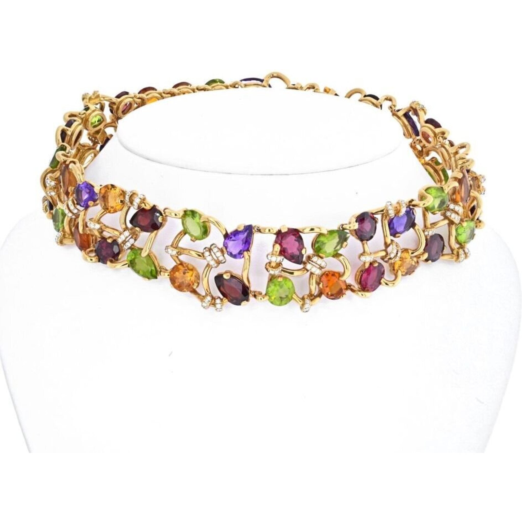 Chanel - 18K Yellow Gold Multicolor Gemstone And Diamond Collar Necklace