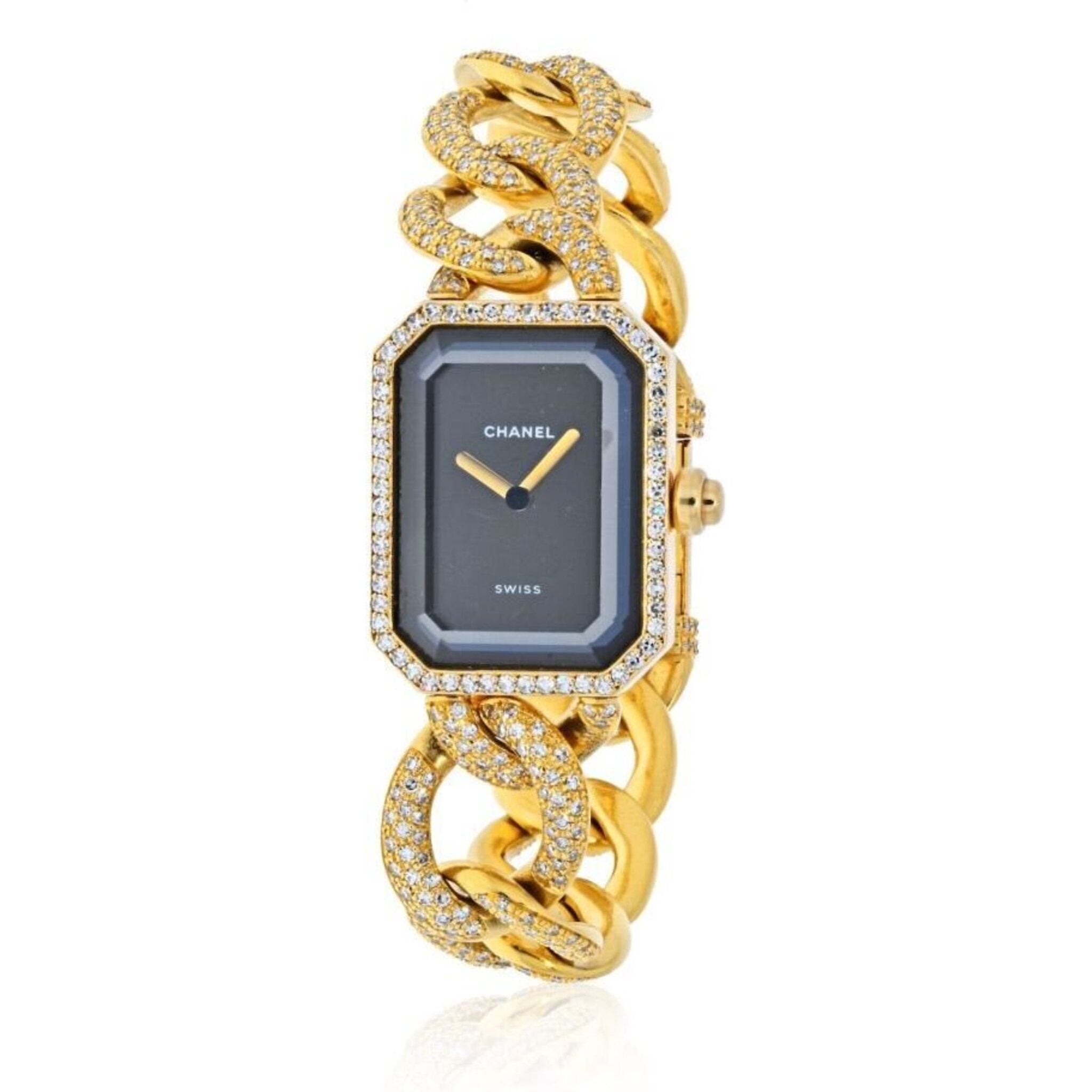 Watch Chanel Première  Première H3258 Yellow Gold - Diamonds - Black Dial  - Yellow Gold Chain Bracelet