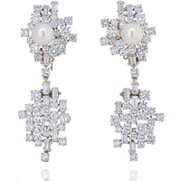 Chaumet - 1950's Platinum Diamond And Pearl Drop Dangle Earrings