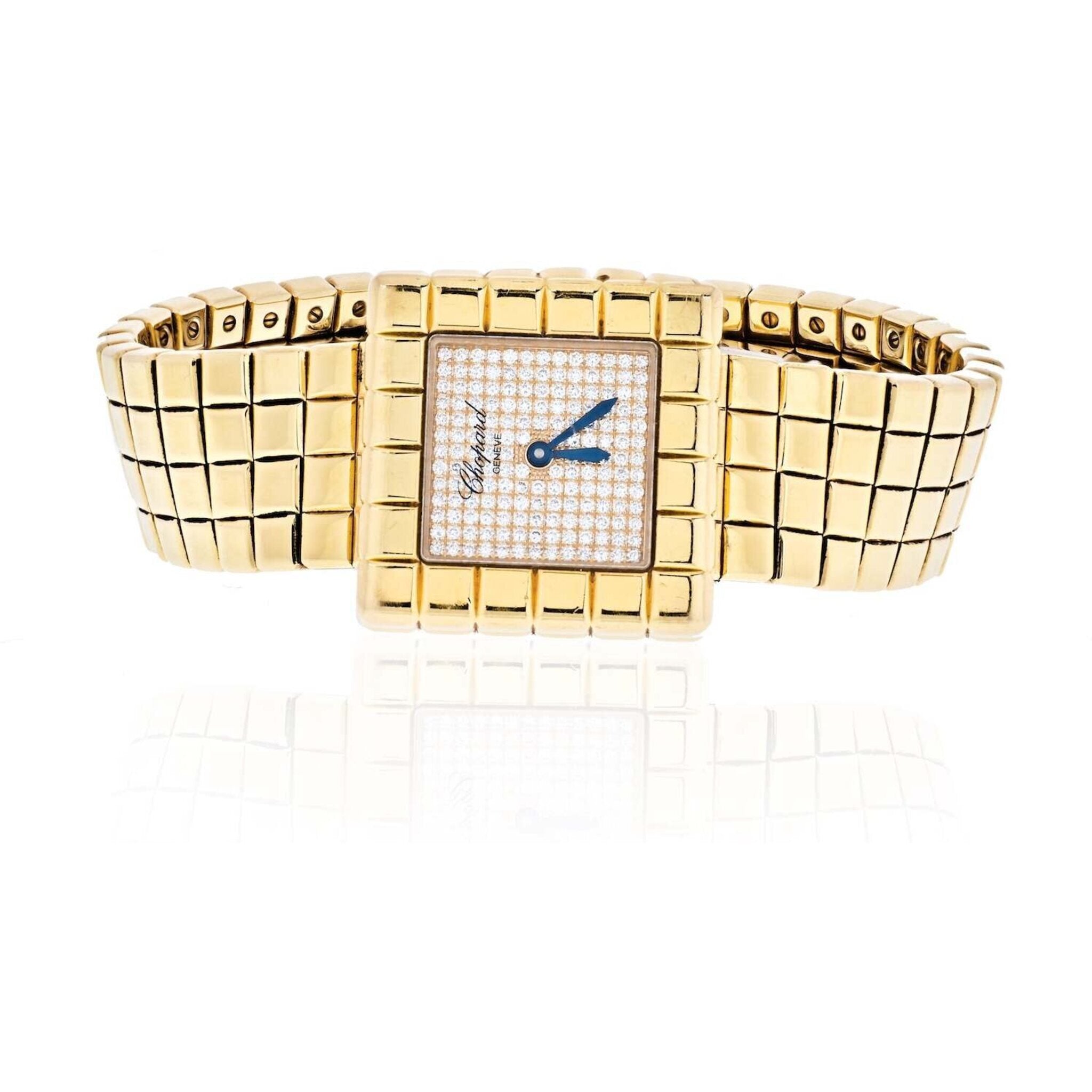 Chopard 18K Yellow Gold Ice Cube Square Diamond Dial Watch