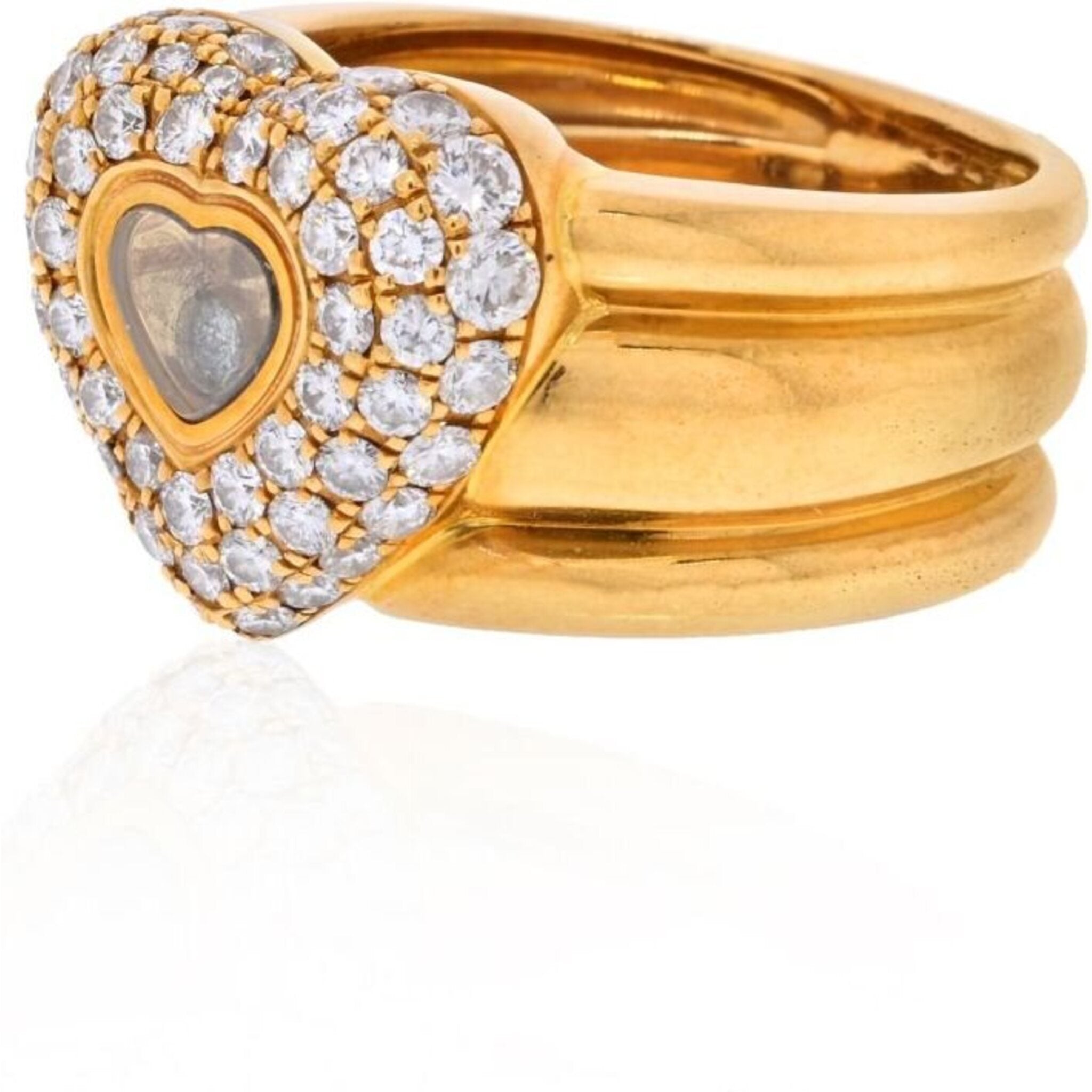 Chopard 18K Yellow Gold Pave Heart Shape Floating Diamond Ring